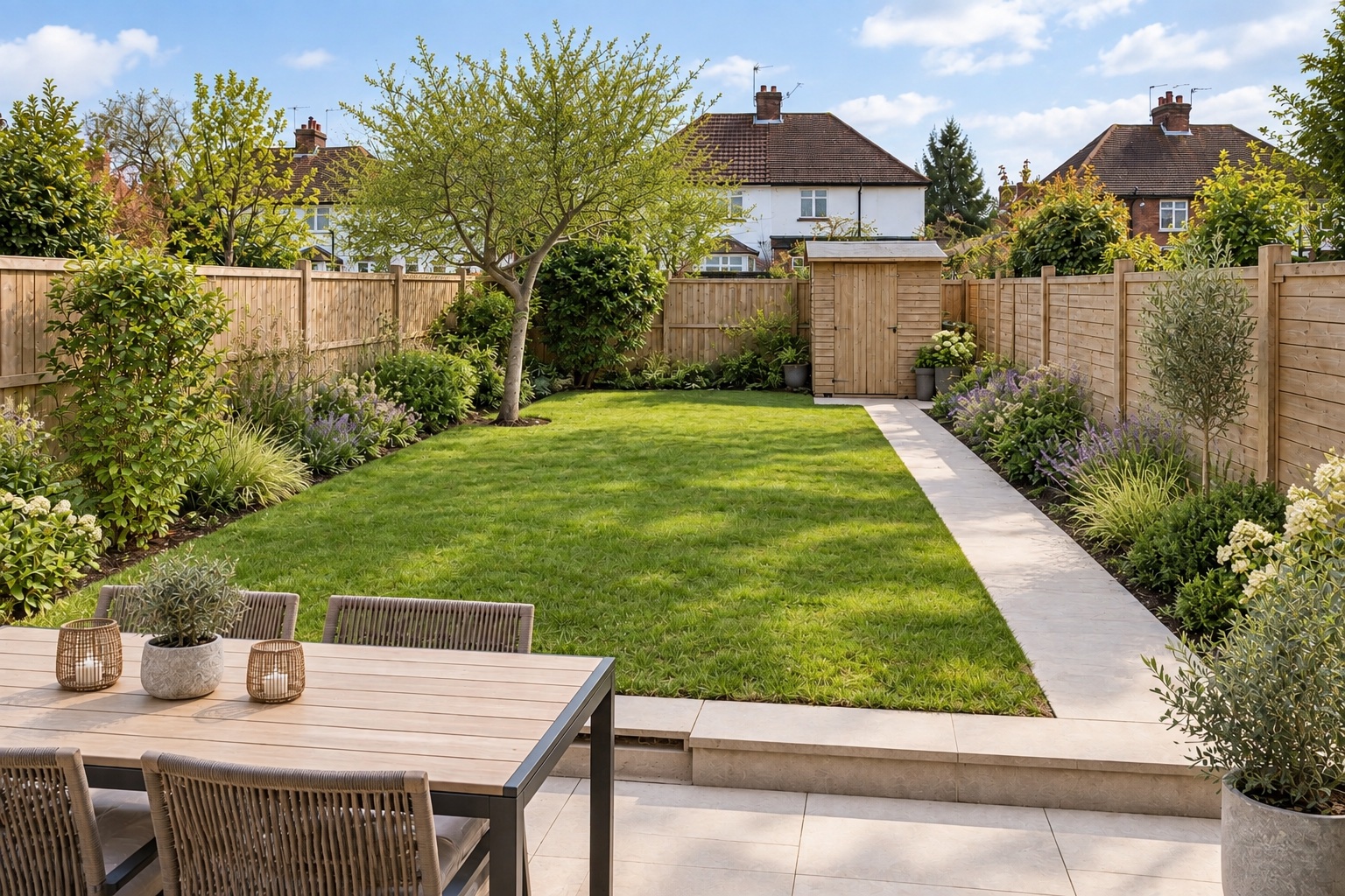 AI-generated proposed daytime view of a family-friendly garden